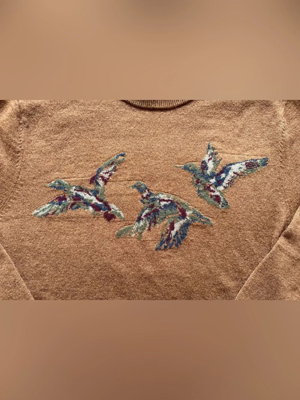 Duck Head Brown Crewneck Sweater with Flying Ducks Motif